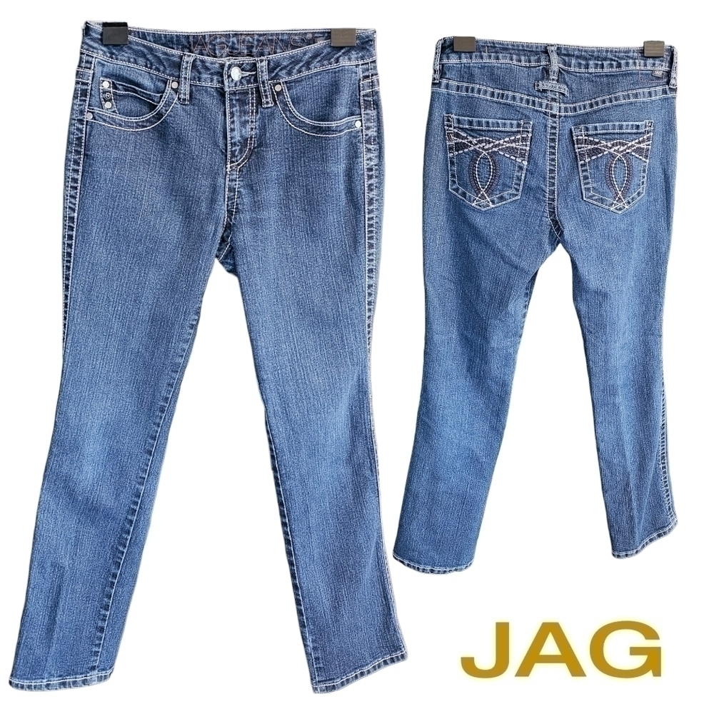 Jag Jeans Mid Rise Straight Leg Embroidered Back Pocket Jeans Size 4P